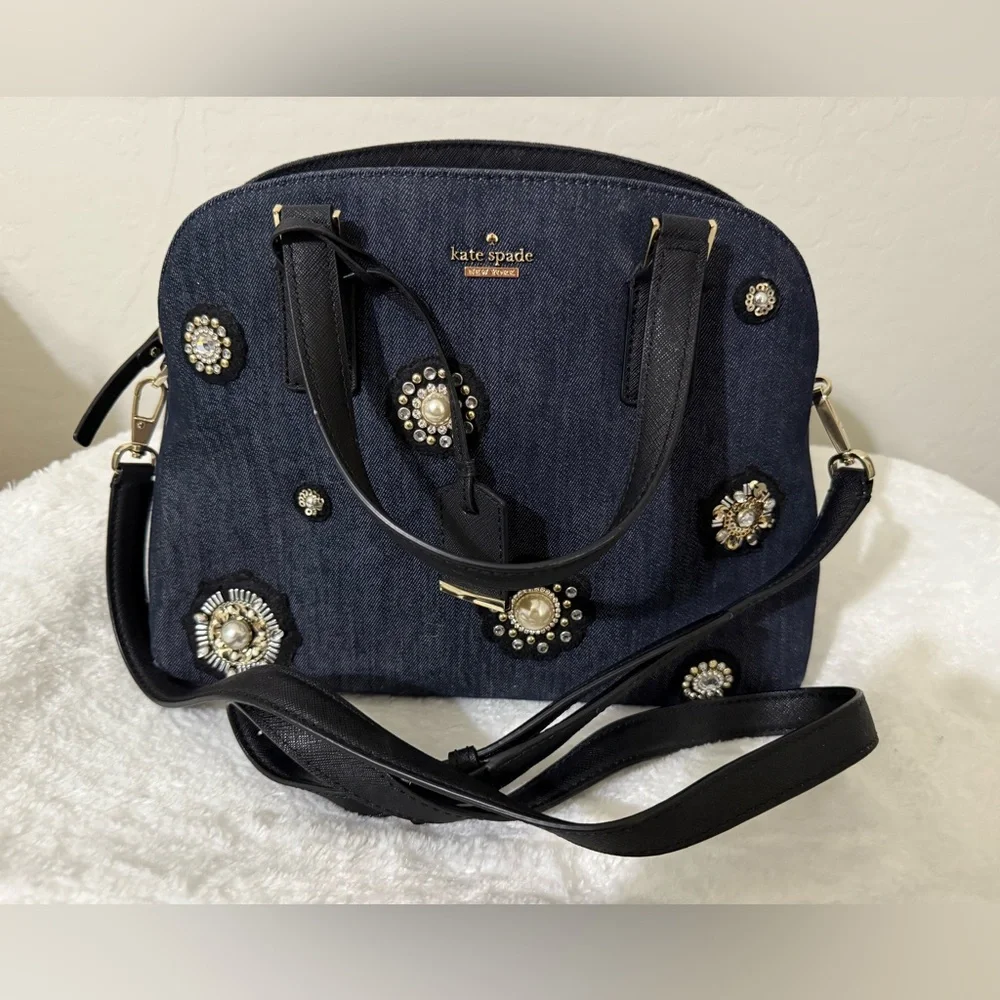 Kate Spade NWOT Embellished Cameron Street Lottie Denim Blue Pearls Orig $348 - Picture 8 of 14